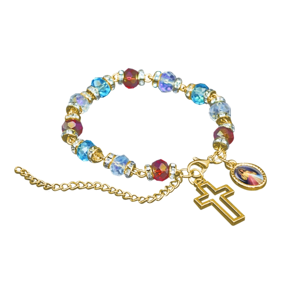 Pulseira com Medalha Jesus Misericordioso e Cruz