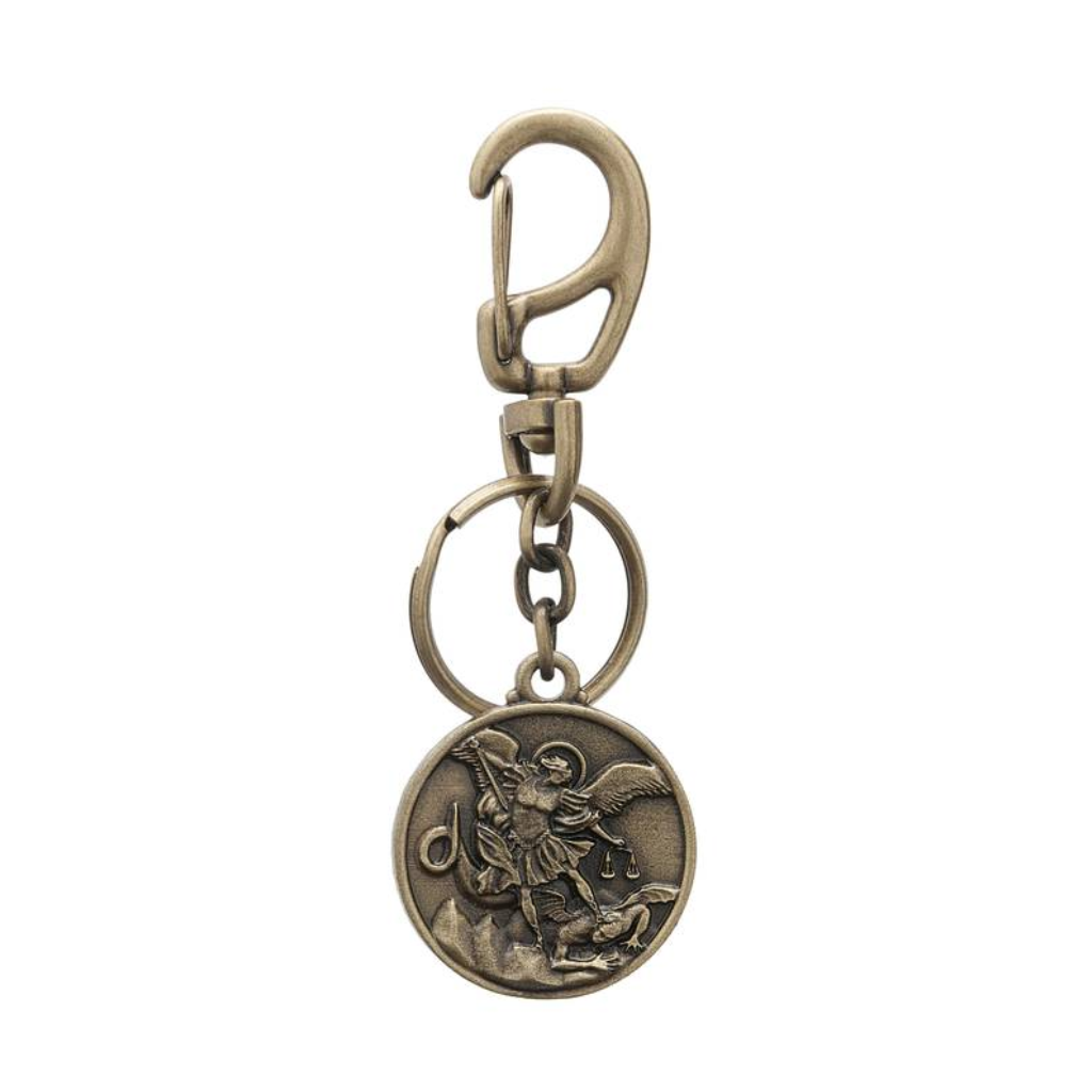 Saint Michael the Archangel Old Gold Keychain with Carabiner