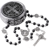 St. Benedict Hematite Rosary - With Box