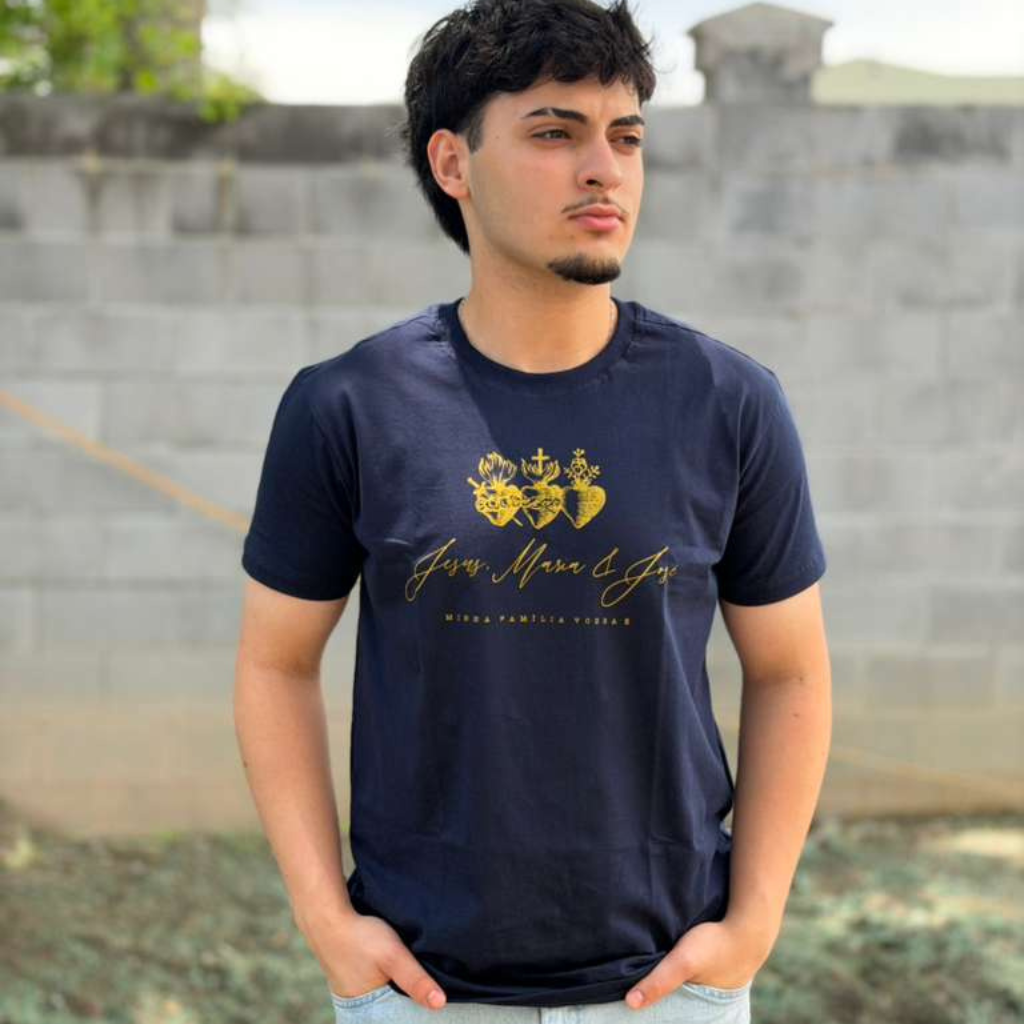 Camiseta Jesús, María y San José - Azul