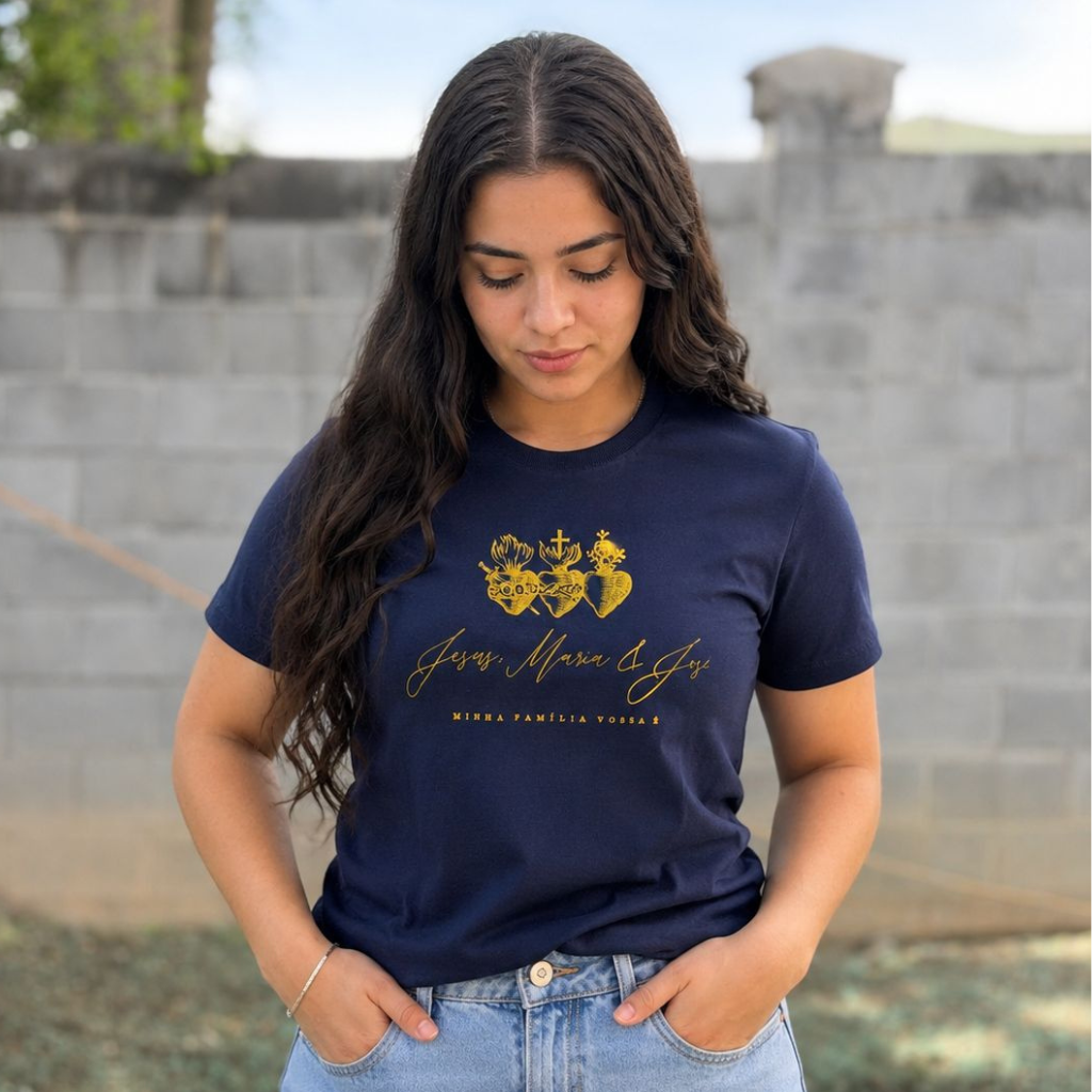 Jesus, Mary, and Saint Joseph Baby Look T-shirt - Blue