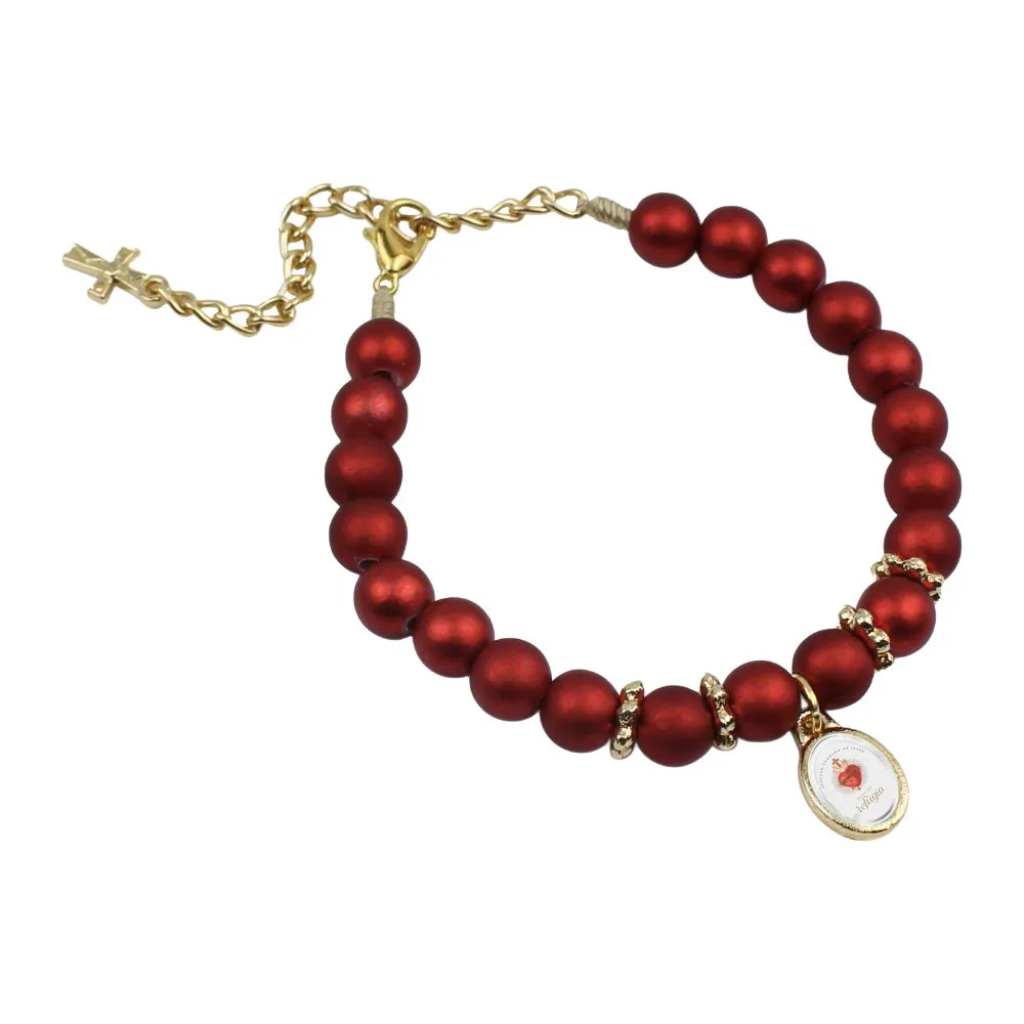 Pulseira Sagrado Coração com Contas Vermelhas