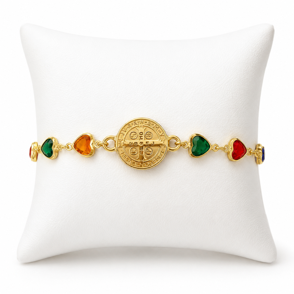 Pulseira São Bento com Corações Coloridos
