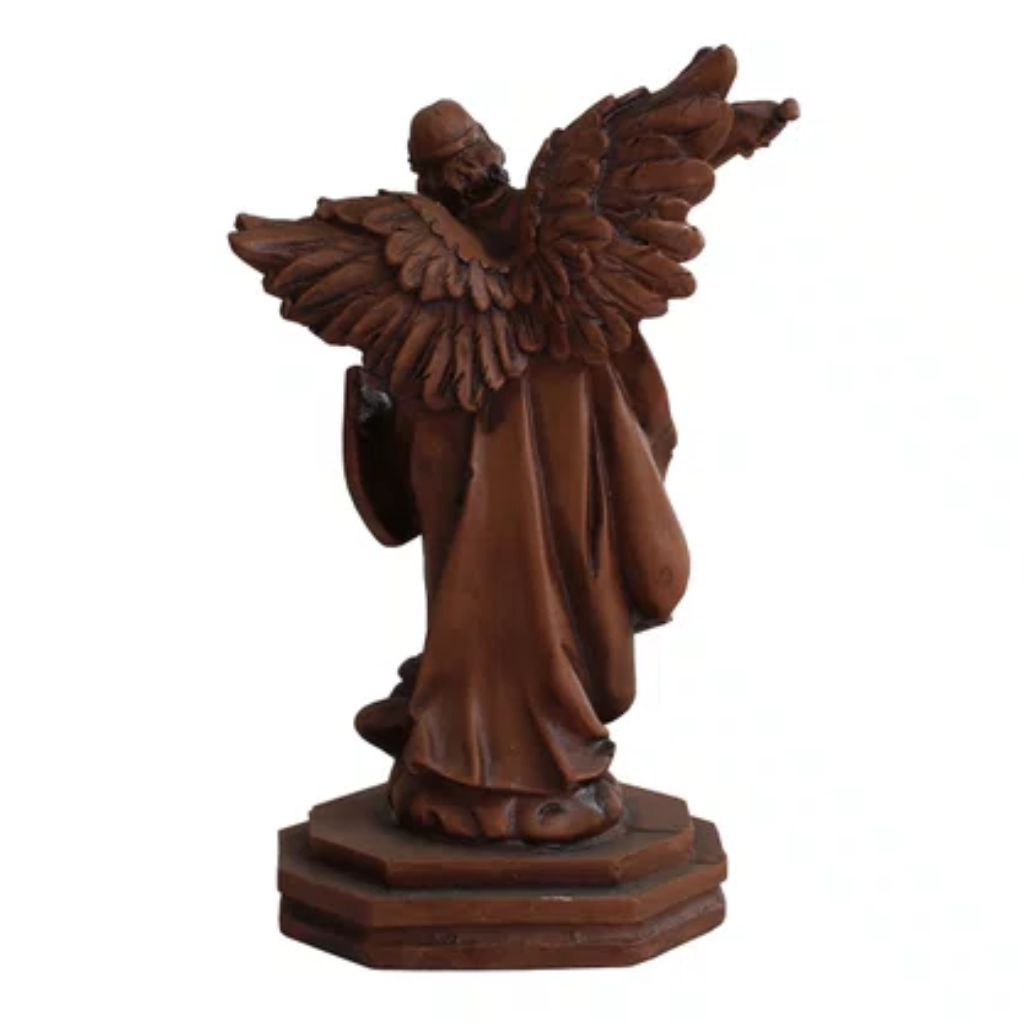 São Miguel Arcanjo Resina Efeito Madeira - 16 cm