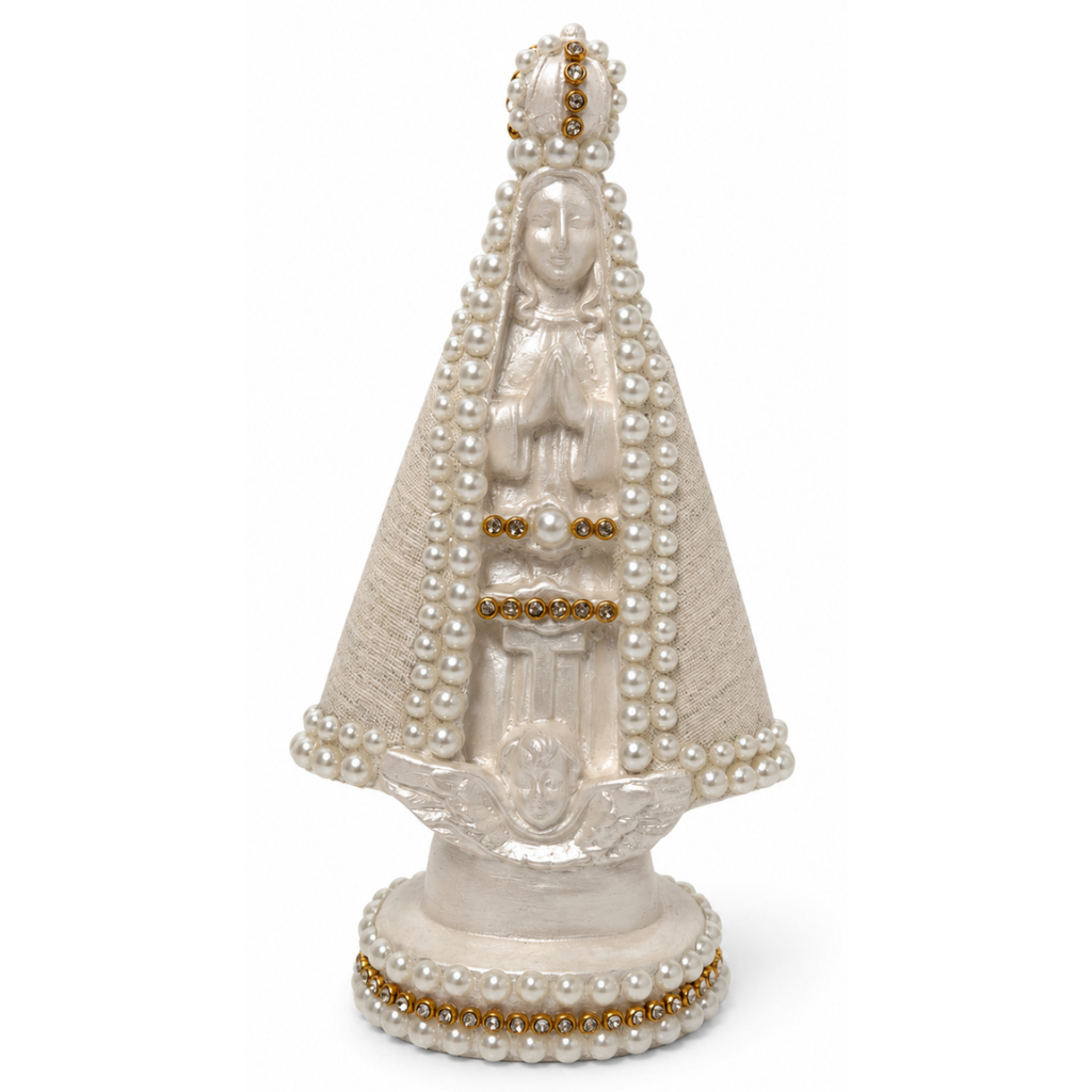 Altar em MDF com Forro em Linho e Nossa Senhora 15 cm