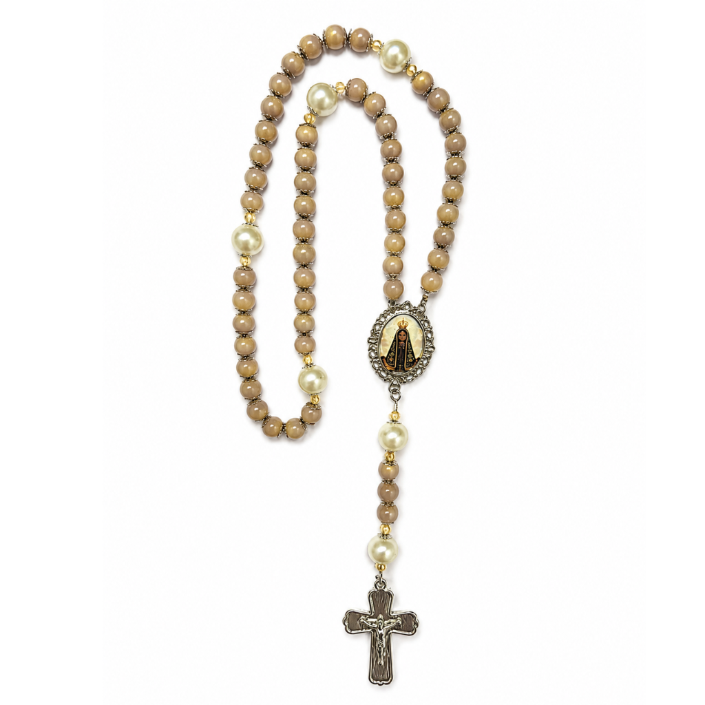 Terço Nossa Senhora Aparecida com Pérolas de Vidro