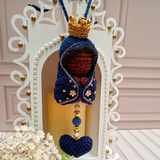 Rearview Mirror Pendant with Crochet Saint – 7cm
