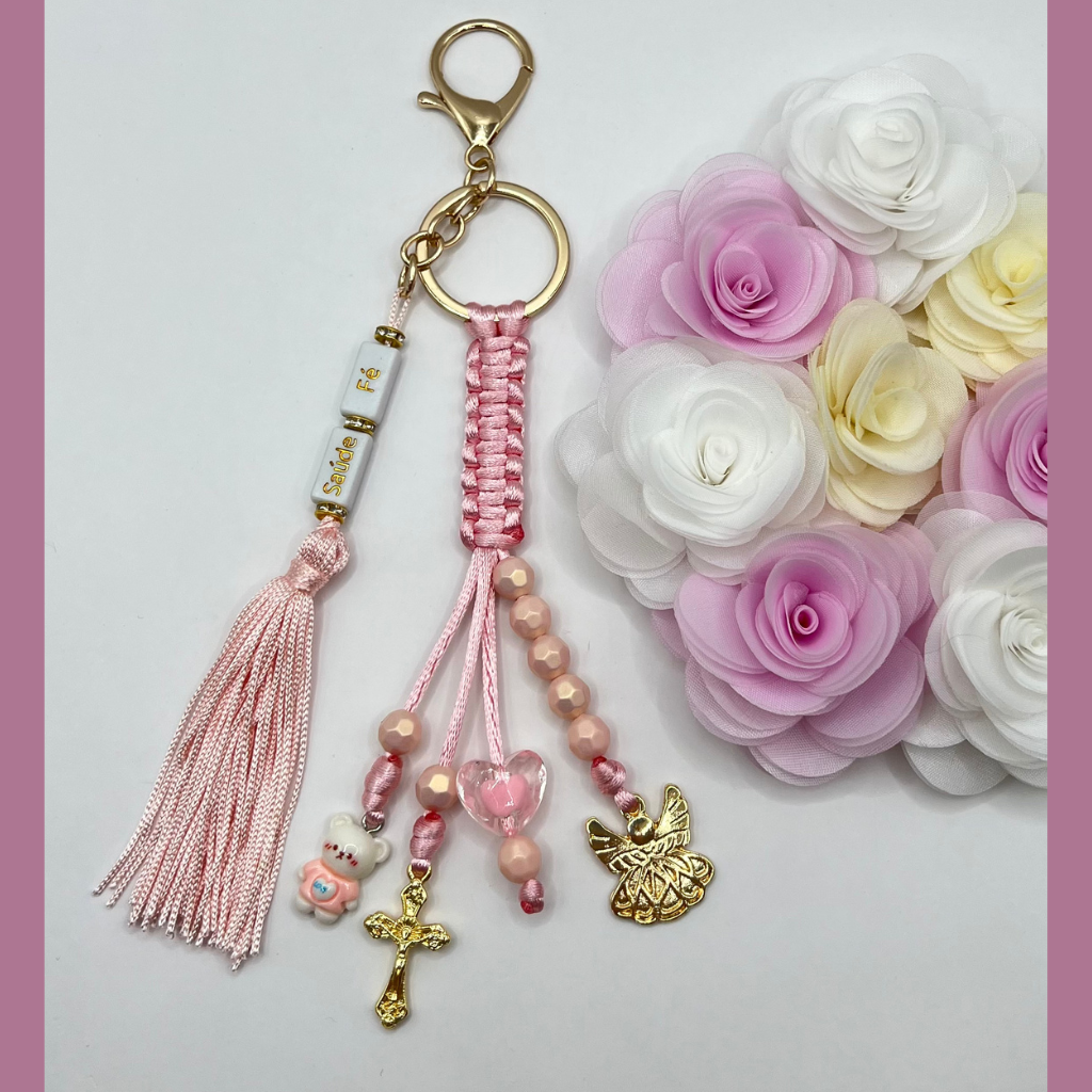 Pink Devotional Keychain with Charms