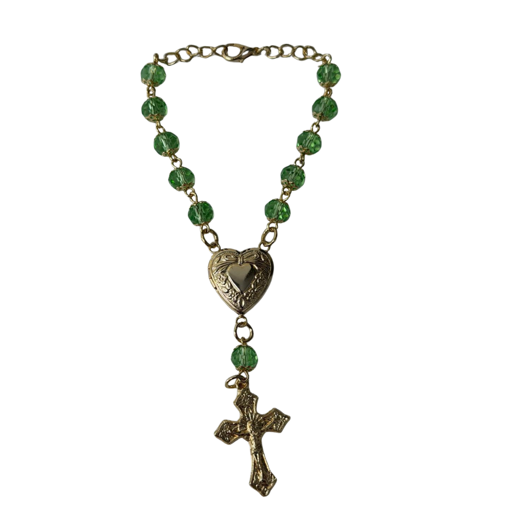 Green Decade Rosary for Car with Reliquary