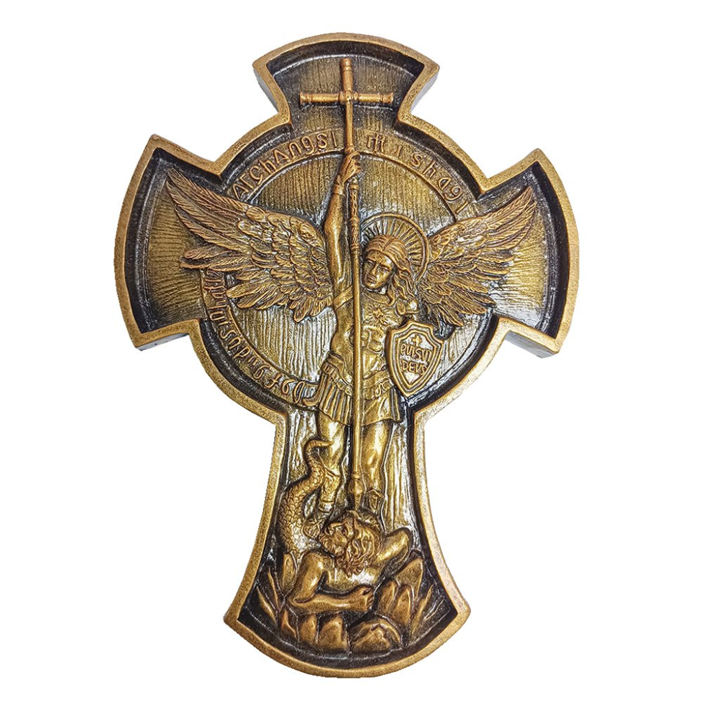 Cruz de São Miguel Arcanjo em Mármore Pintura Bronze