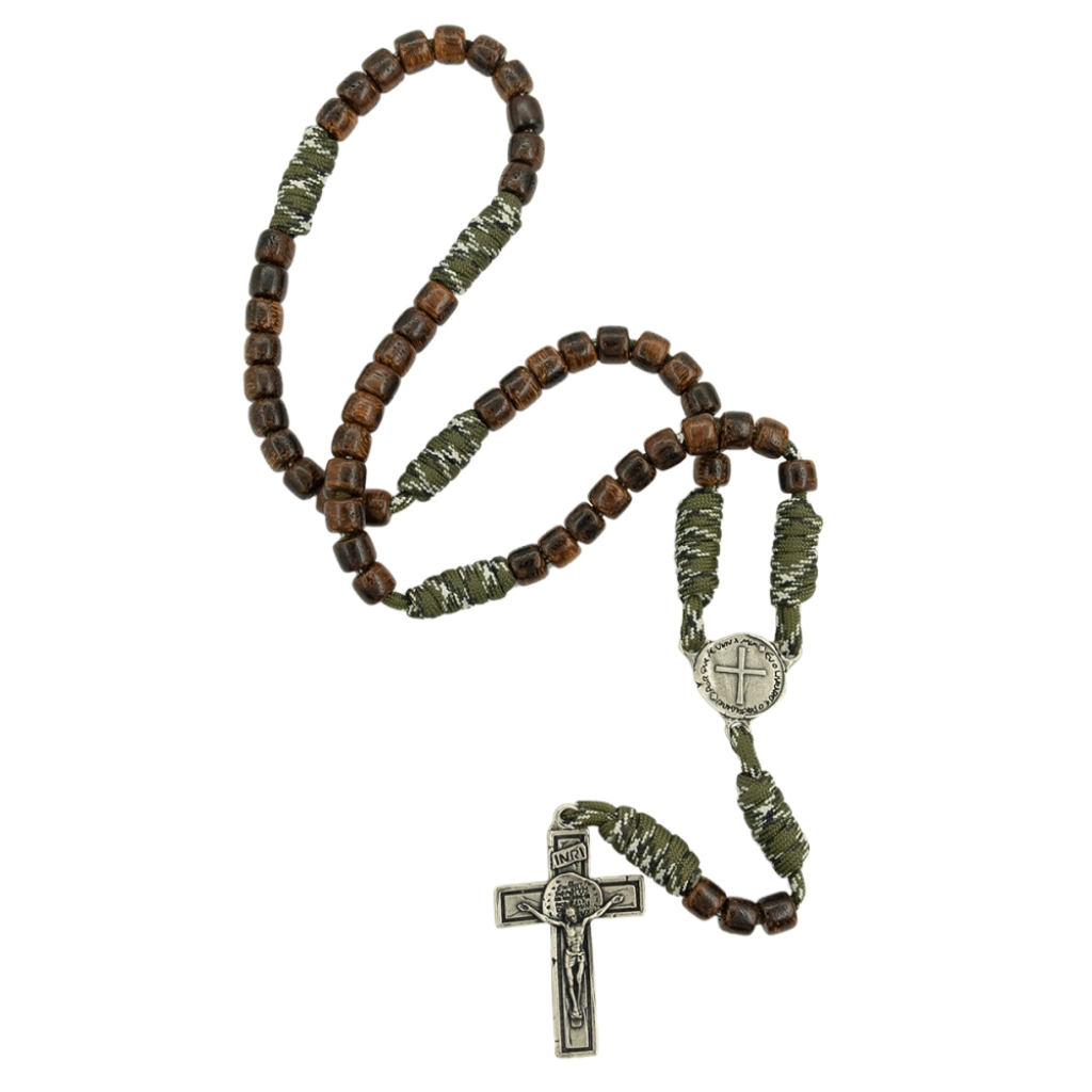 Rosary Medal of the Two Crosses Paracord Wood