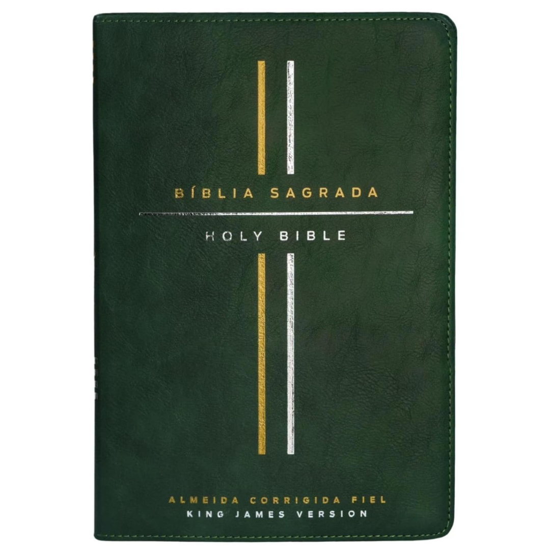 Bíblia Bilíngue, Português/Inglês, ACF/KJV, Couro Soft, Verde, Leitura Perfeita