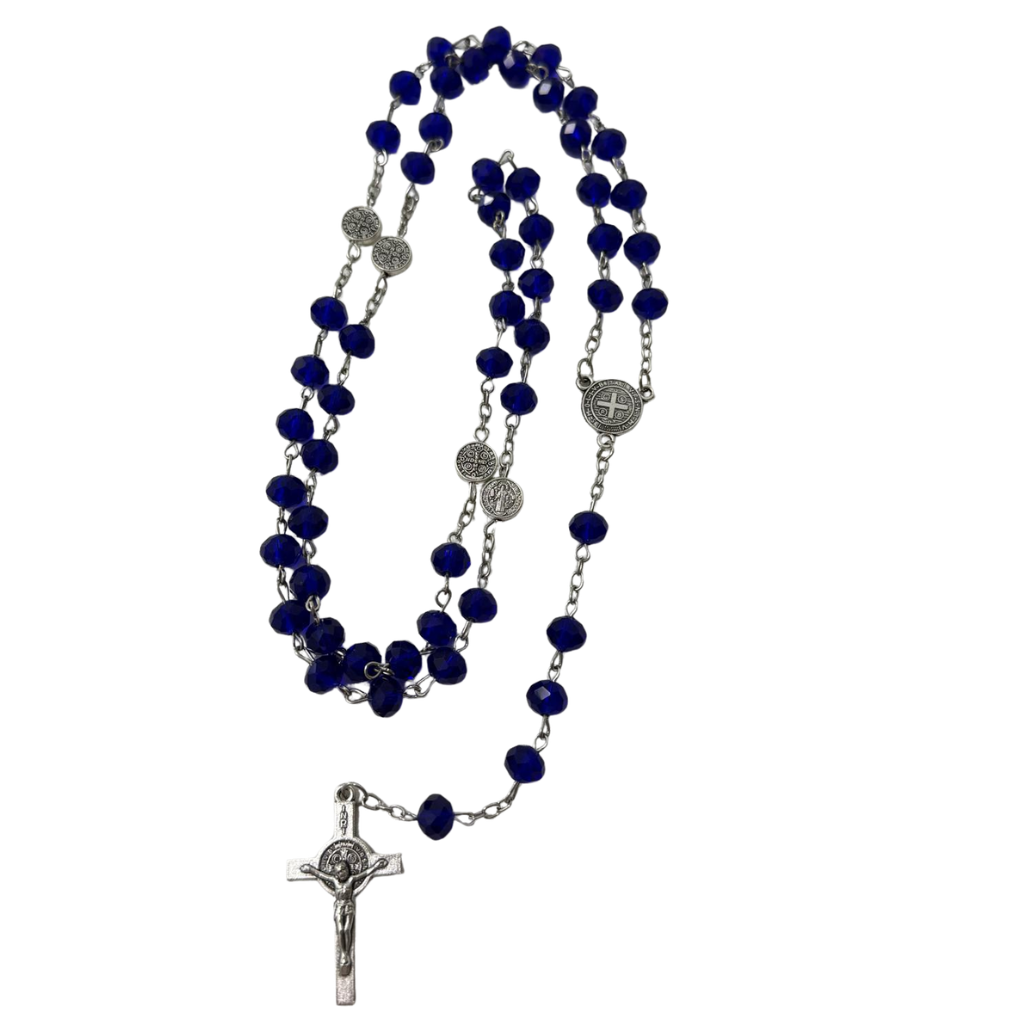 Crystal Rosary with Saint Benedict Medal – Blue