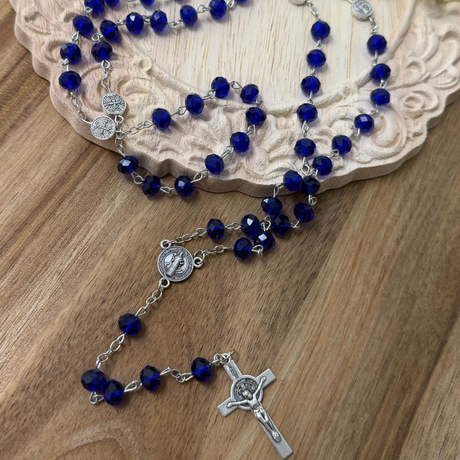Crystal Rosary with Saint Benedict Medal – Blue