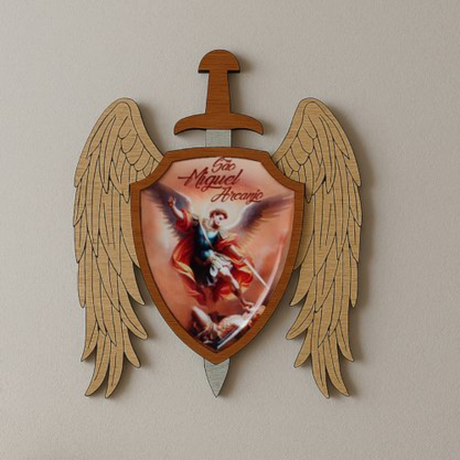 Escudo Alado com Espada São Miguel Arcanjo - 17 cm X 15 cm