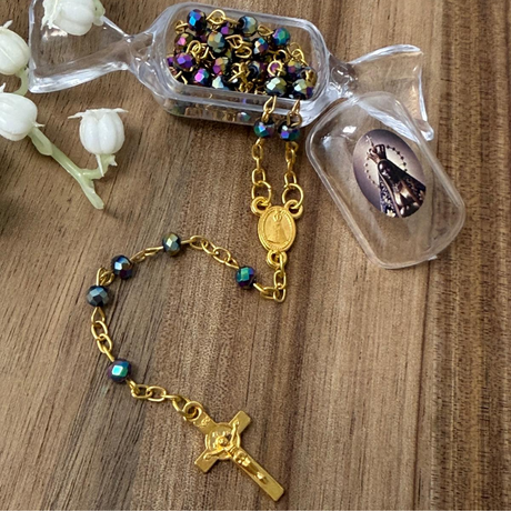 Golden Rosary with Iridescent Beads