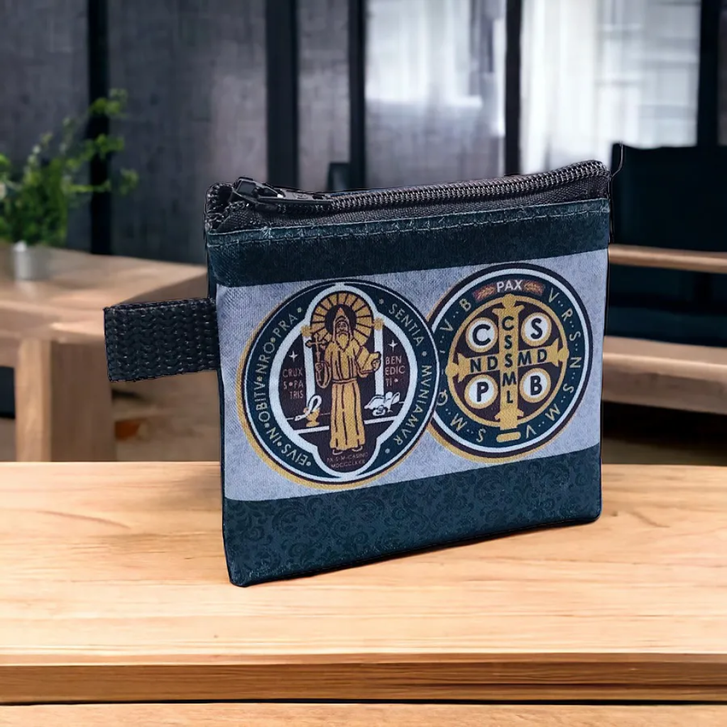 Bolsinha Porta Terço Medalha de São Bento Dupla