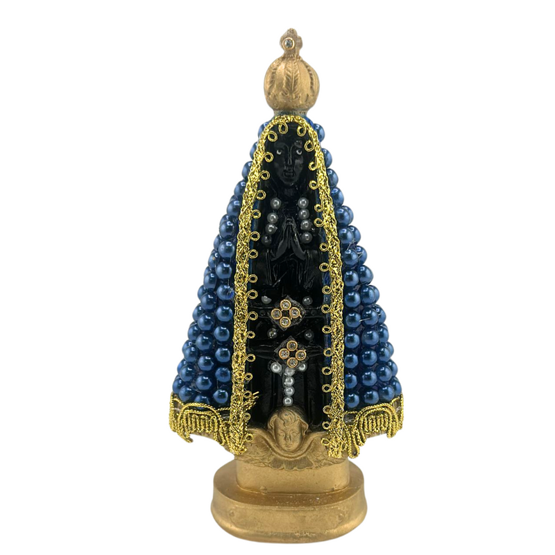 Image of Our Lady of Aparecida in Plaster with Pearls – 15cm