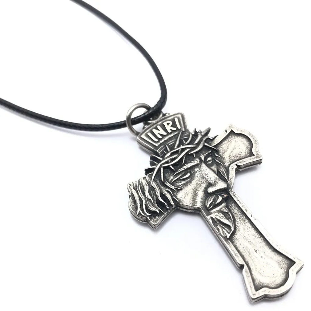 Necklace Cross Face of Christ and Sacred Heart of Jesus