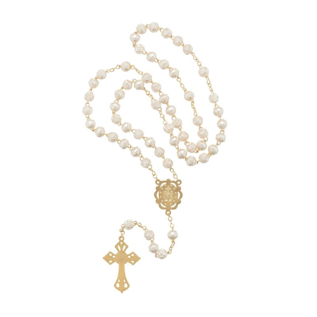 Golden Rose Bud Pearl Rosary