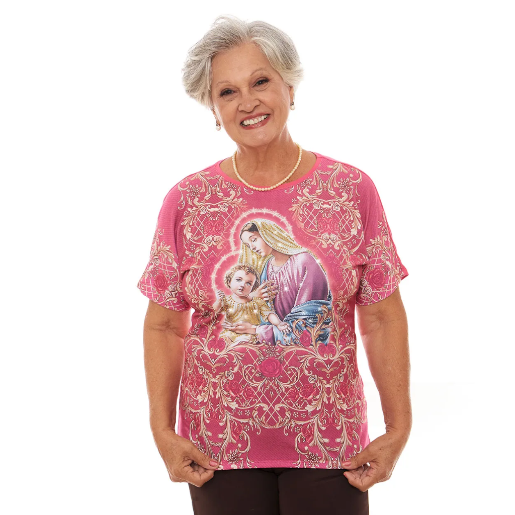 Blusa com estampa de Nossa Senhora do Rosário
