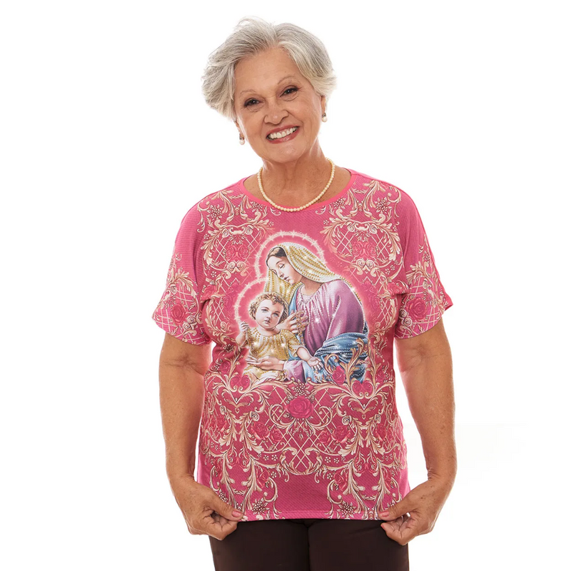 Blouse with Our Lady of the Rosary print