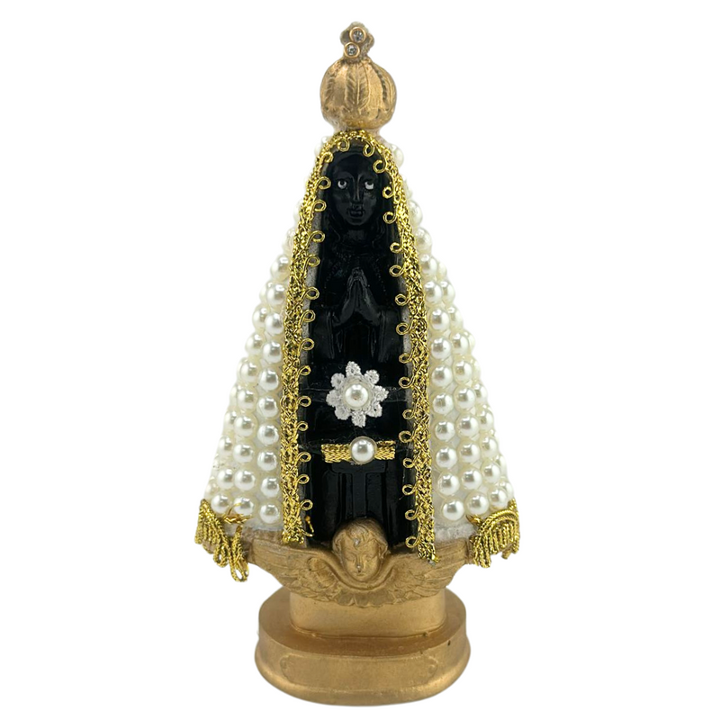 Image of Our Lady of Aparecida in Plaster with Pearls – 15cm