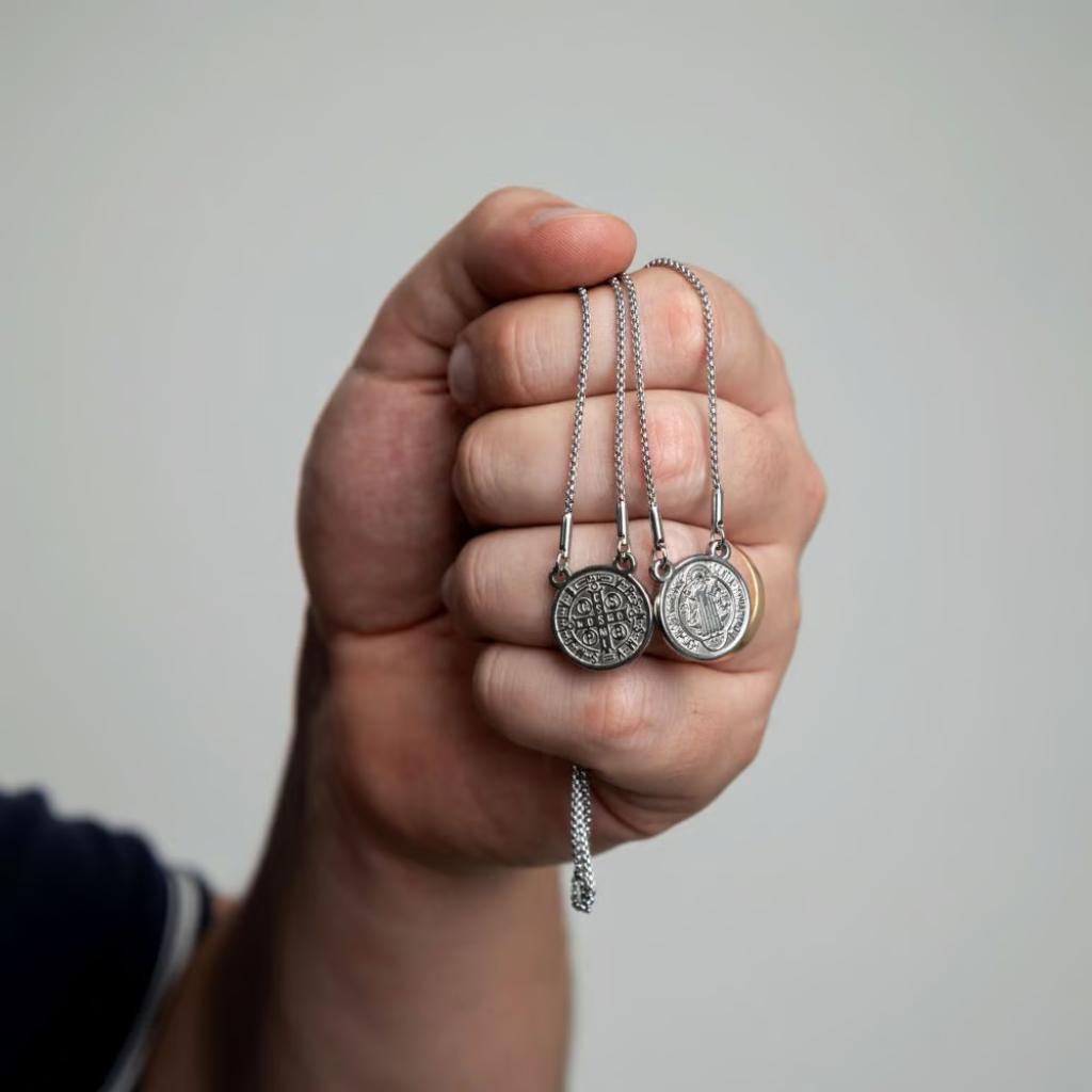 Stainless Steel Necklace Saint Benedict Medal