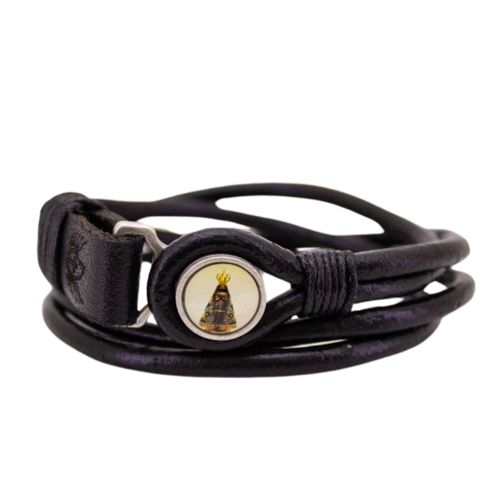 Our Lady of Aparecida Bracelet - Black Leather