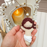 Rearview Mirror Pendant with Crochet Saint – 7cm