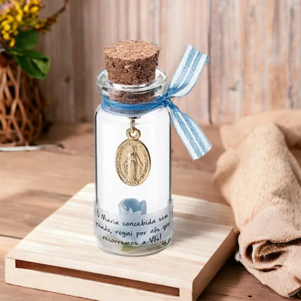 Our Lady of Grace Medal Pendant in a Small Glass Jar - Keepsake