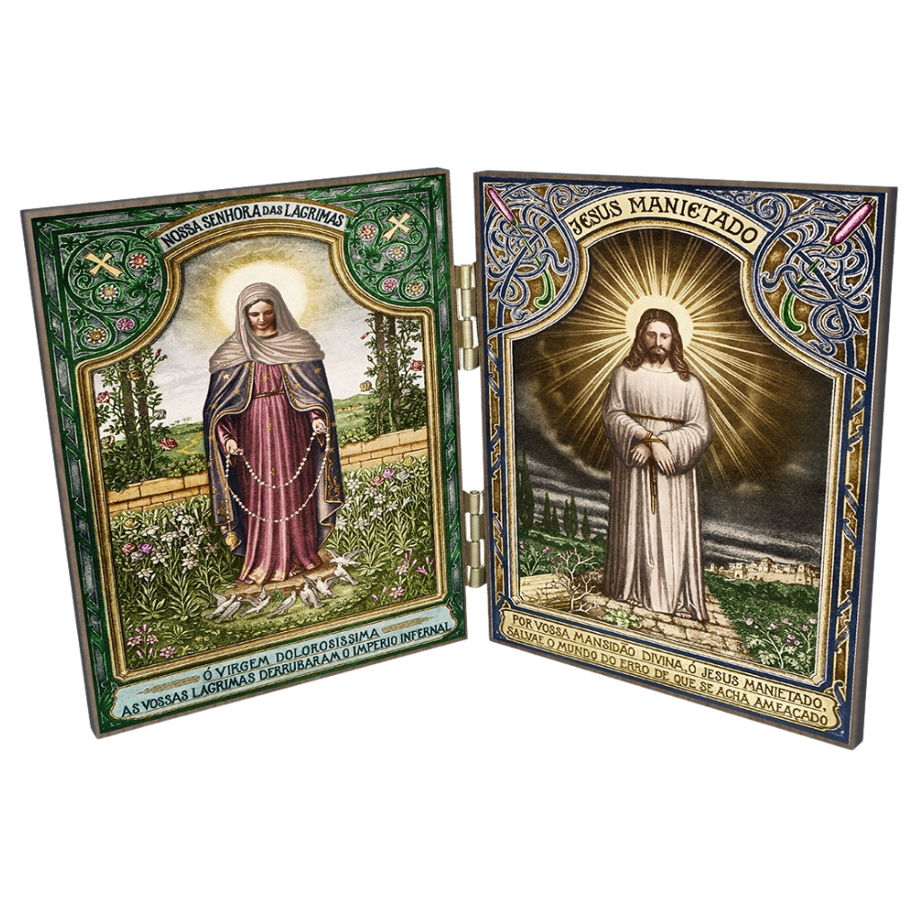 Quadrinho de Mesa N. Sra das Lágrimas e Jesus Manietado