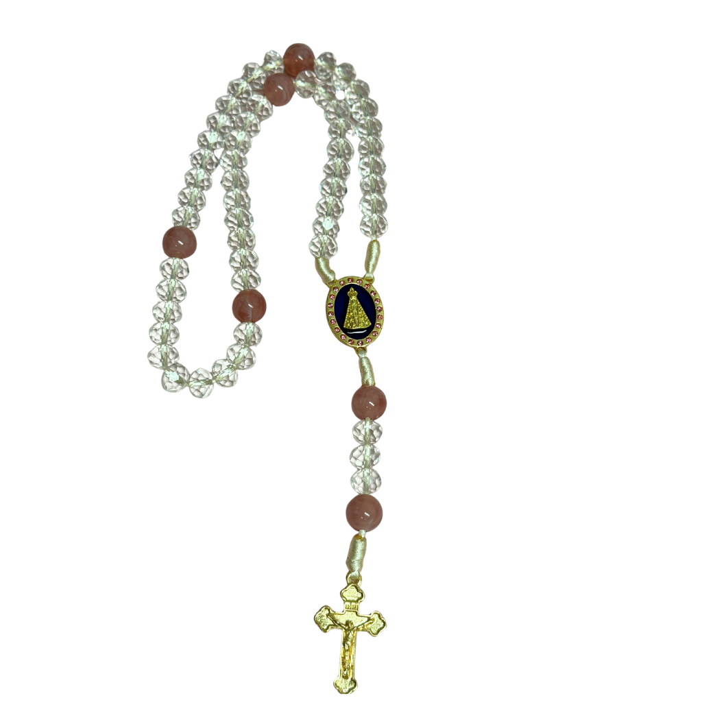 Terço Cristal com Medalha de Nossa Senhora Aparecida