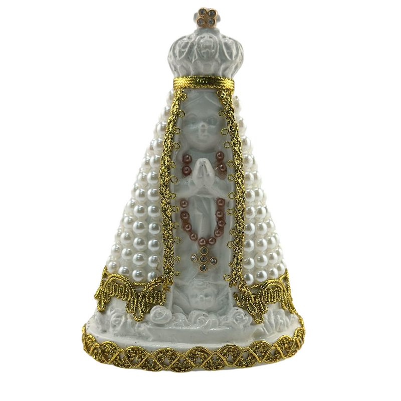 Image of Our Lady of Aparecida in Plaster with Pearls – 13cm