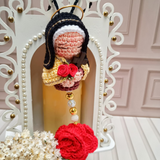 Rearview Mirror Pendant with Crochet Saint – 7cm