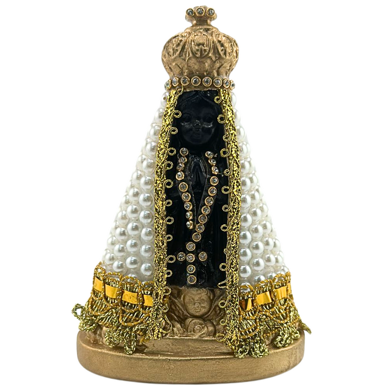 Image of Our Lady of Aparecida in Plaster with Pearls – 13cm