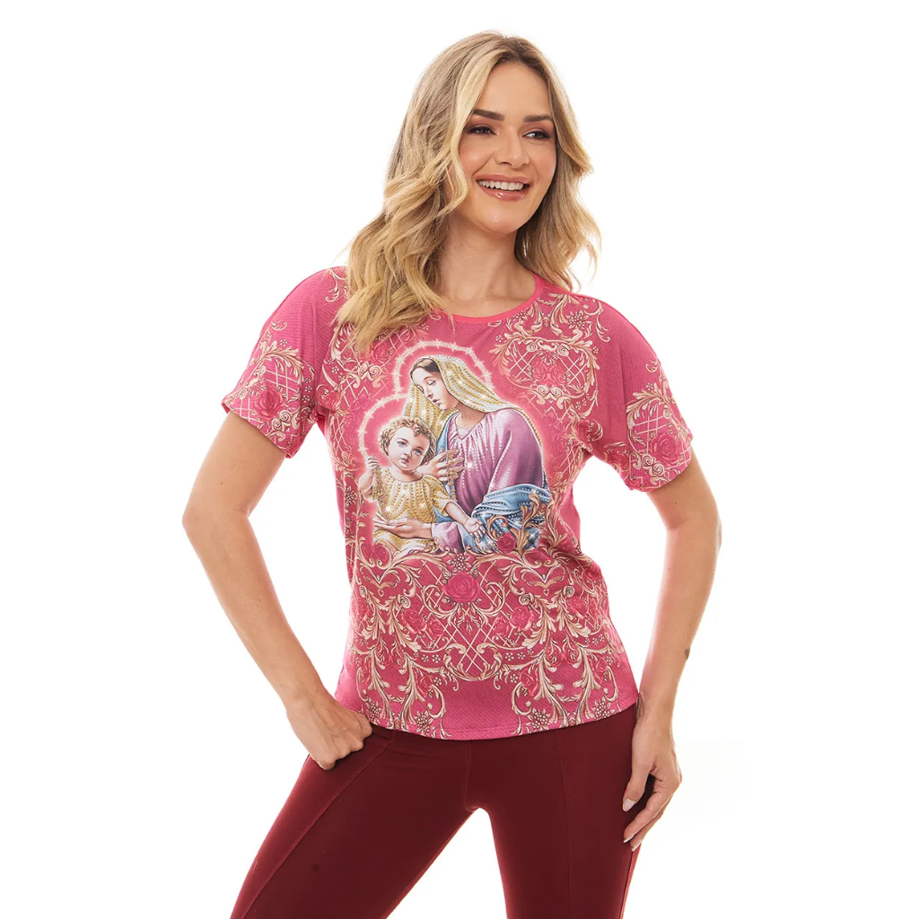 Blusa com estampa de Nossa Senhora do Rosário
