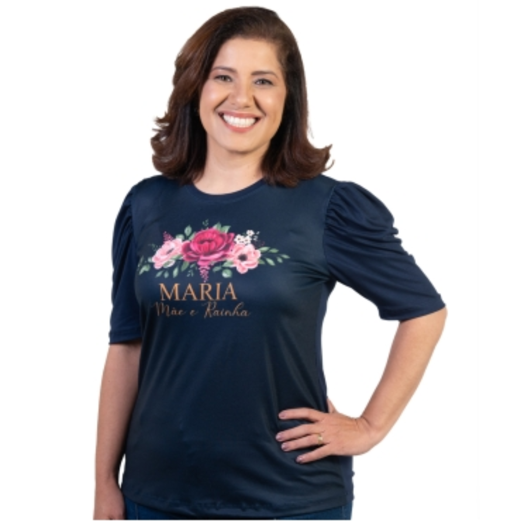 Blusa Manga Bufante Maria Mãe e Rainha