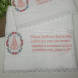 Embroidered Our Lady of Aparecida Bath and Face Towel Set