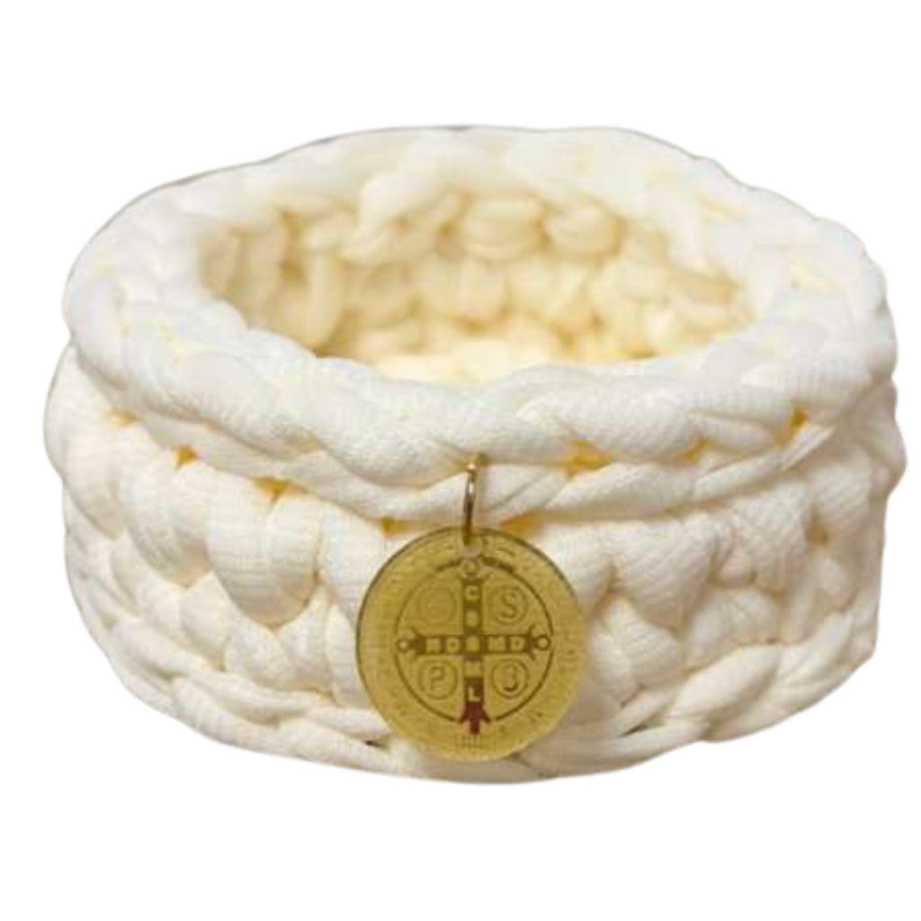 Porta-Terço – Medalha de São Bento (off white) - Crochê