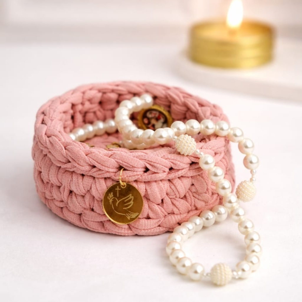 Porta-Terço – Espírito Santo (Rosa) - Crochê