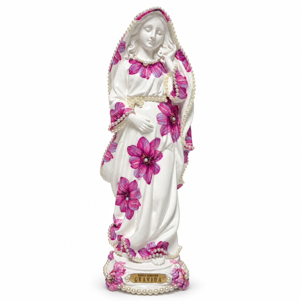 Imagem Nossa Senhora Grávida Floral com Pérolas