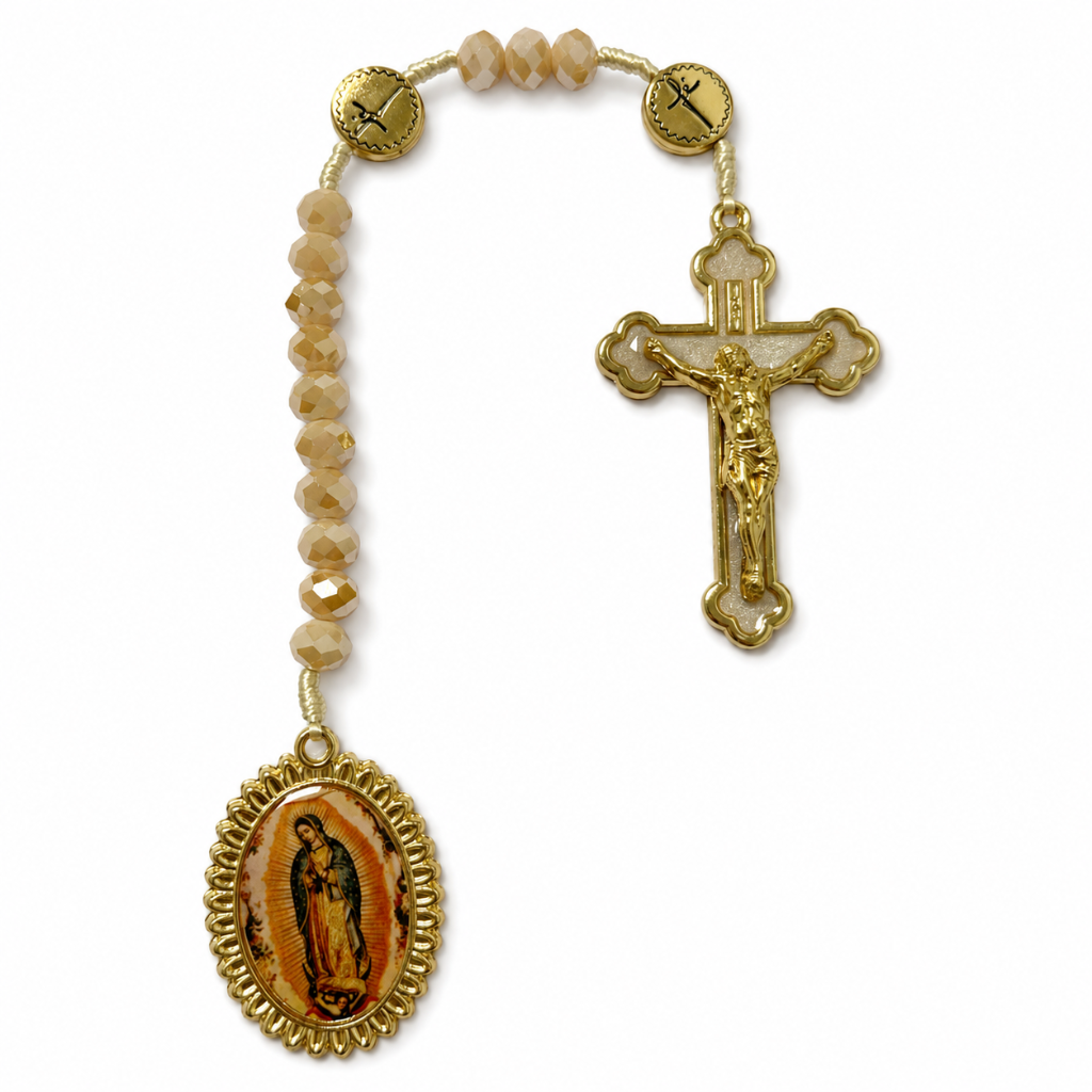 Marcador de Bíblia - Nossa Senhora de Guadalupe - Cristal Bege Irisado