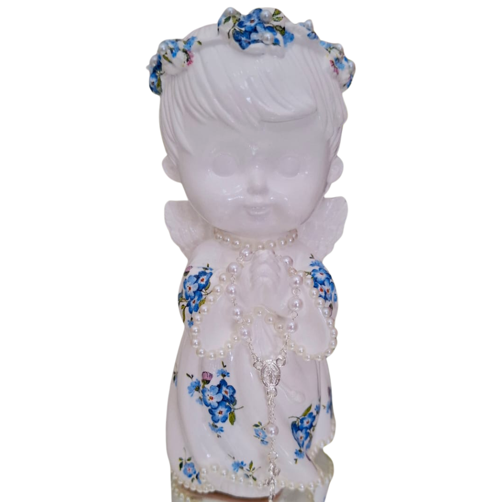 Little Angel with Rosary - Blue Flowers