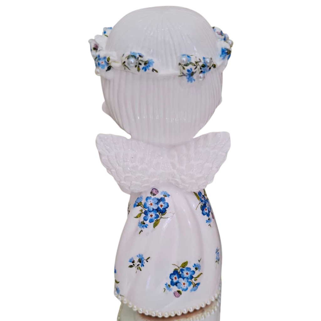 Little Angel with Rosary - Blue Flowers