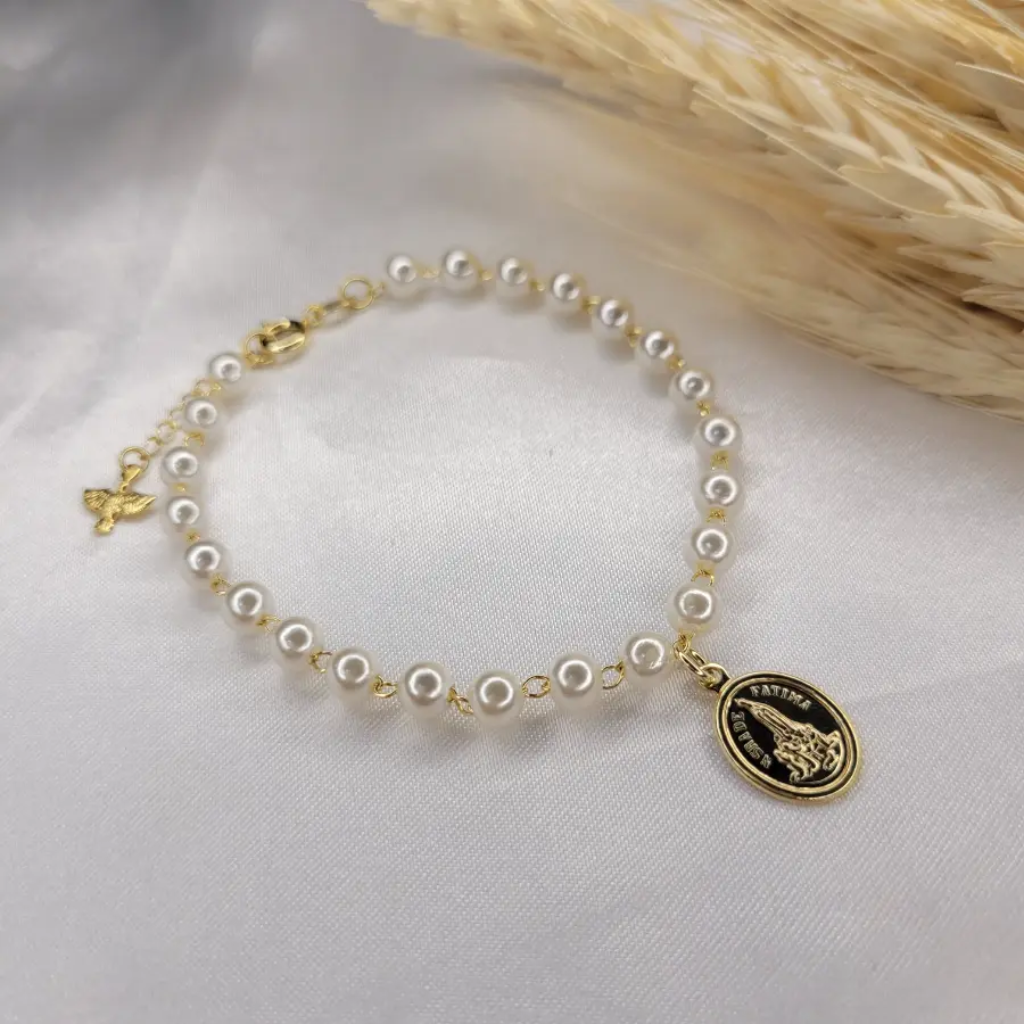 Pulseira Nossa Senhora de Fátima com Pérolas