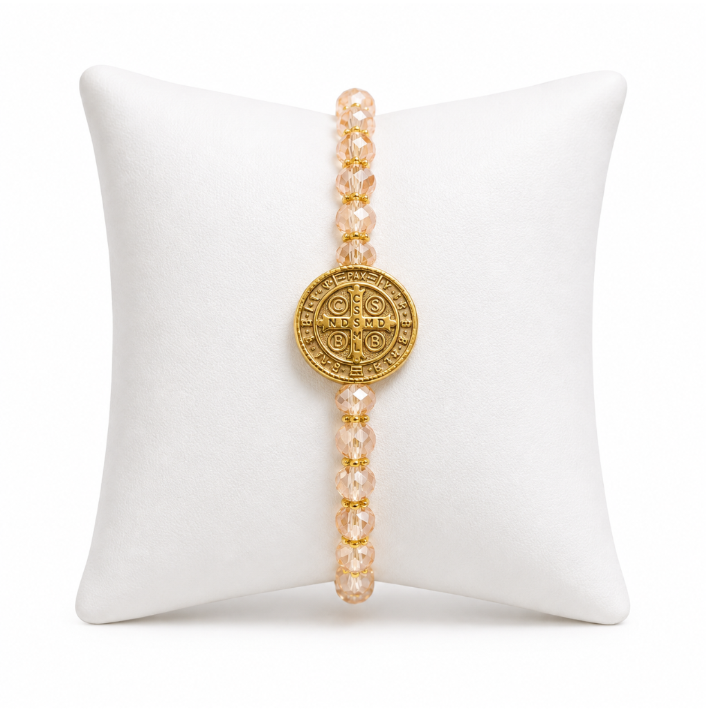Pulseira São Bento com Cristais Rosé