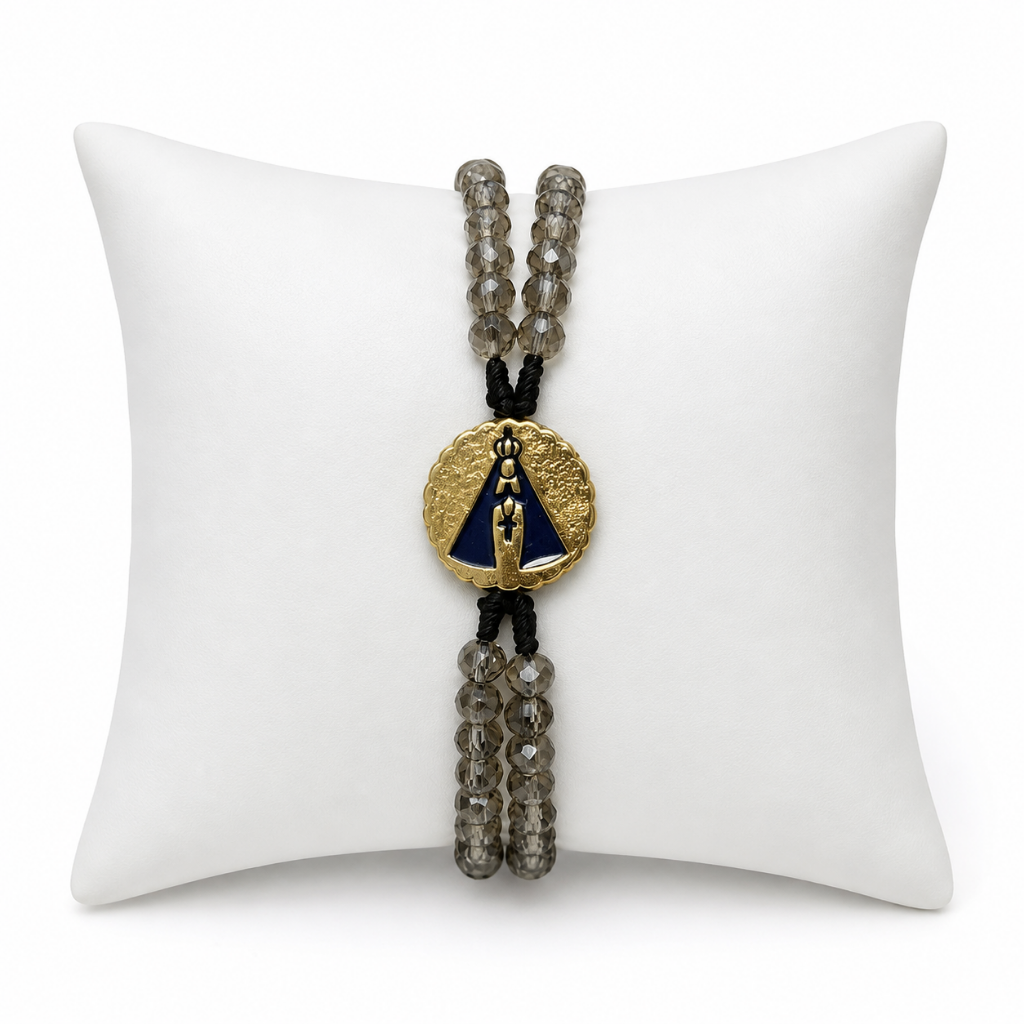Pulseira Terço - Nossa Senhora Aparecida - Cristal Fumê