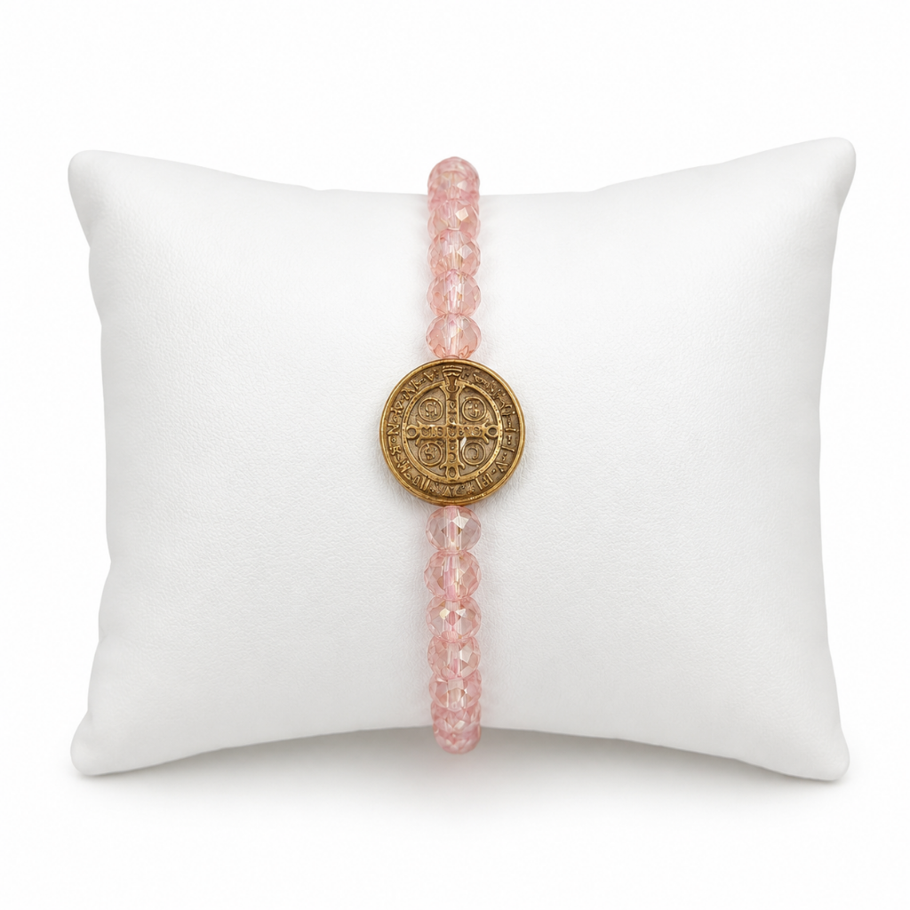 Pulseira Ajustável - São Bento - Cristal Rose Transparente