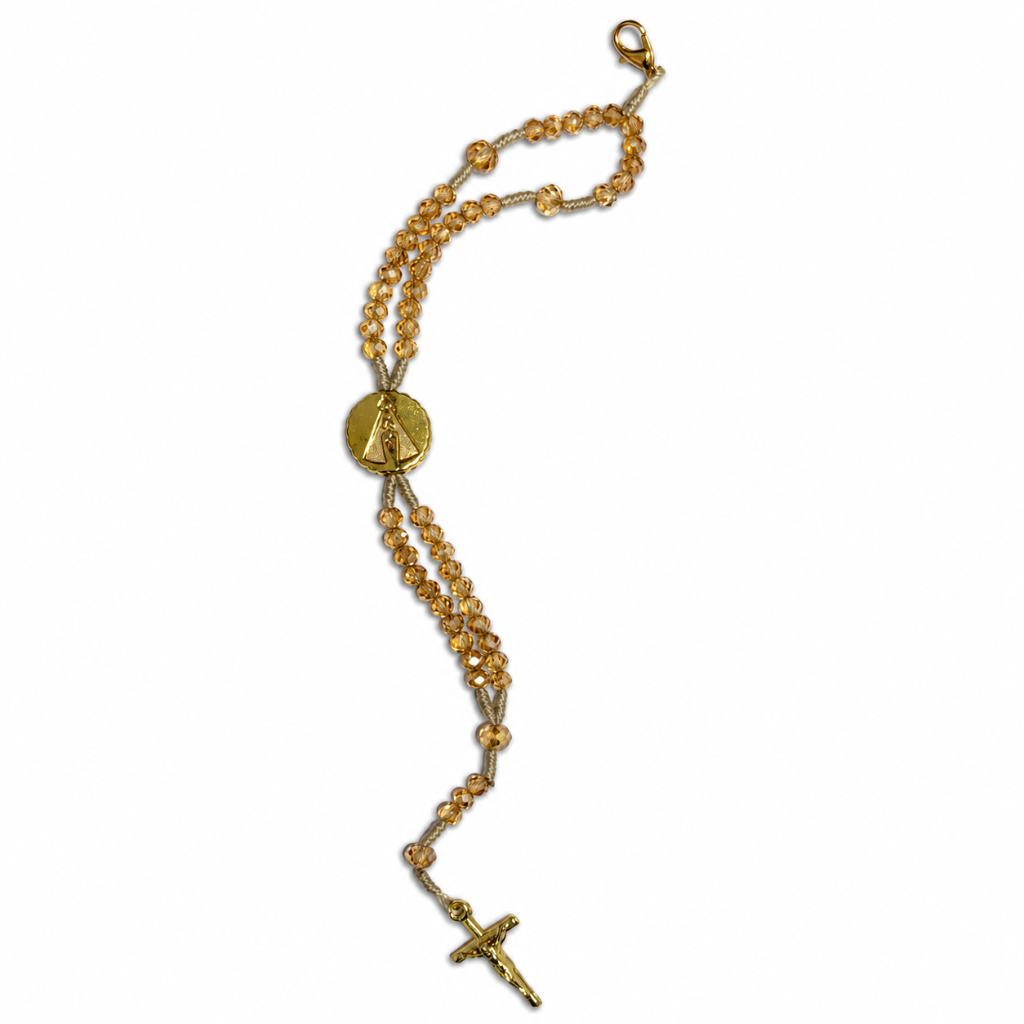 Terço de Pulso Nossa Senhora Aparecida - Cristal Bege Irisado